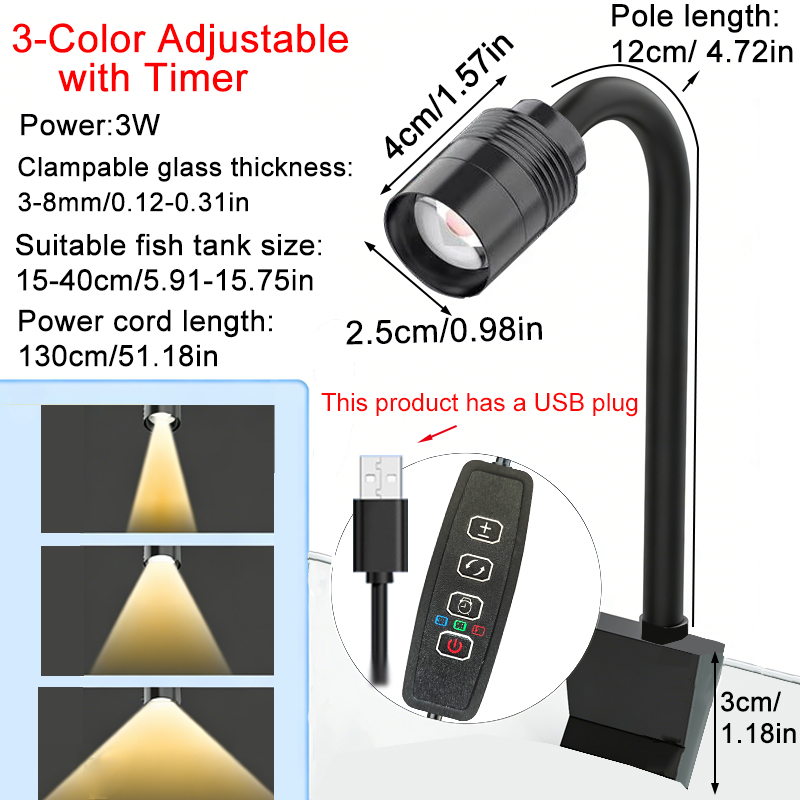 Aquarium Fish Lamp - 3W South American Aquarium Spotlight 3-Color